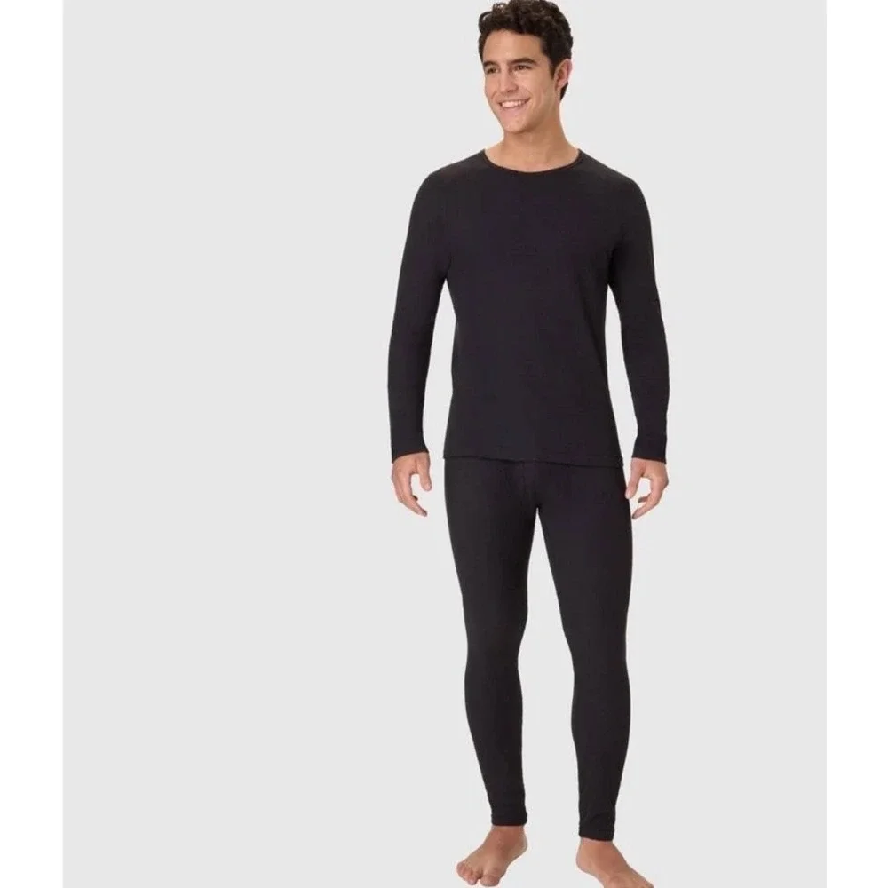 Hanes Premium Mens Baselayer Set‎ of 2 Black Waffle Long Sleeve Crewneck small